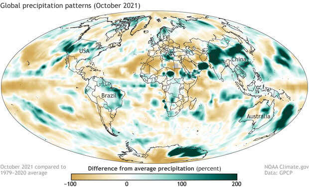 Map of October 2021 precipitation anomalies