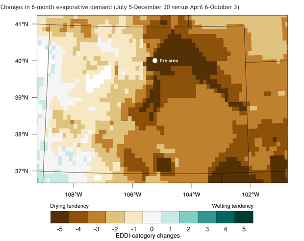 Map of EDDI changes in COlorado from spring to fall 