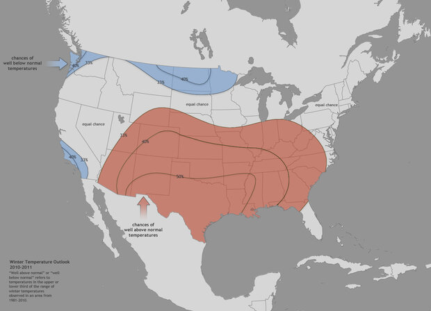 Map of US temperature outlook