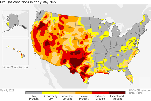Map of U.S. drought conditions as of May 3, 2022