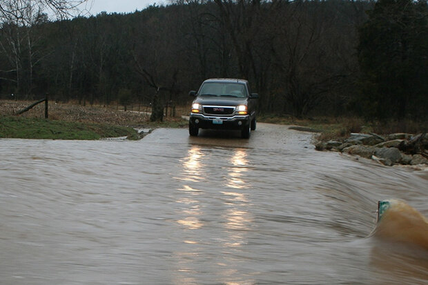 Truck stranded by flood
