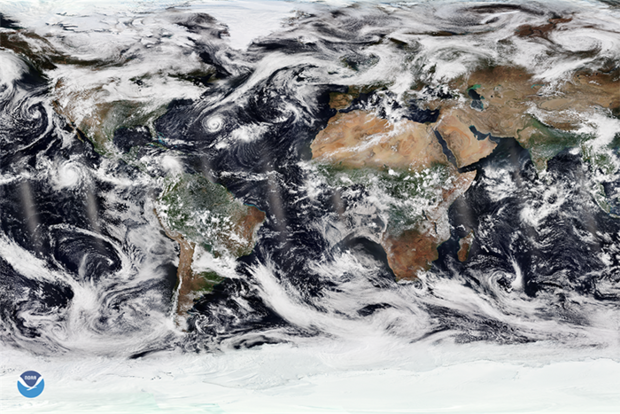 Multiple cyclones in global satellite imagery