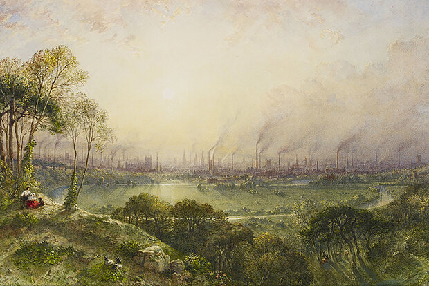 19th-century painting of industrial Manchester