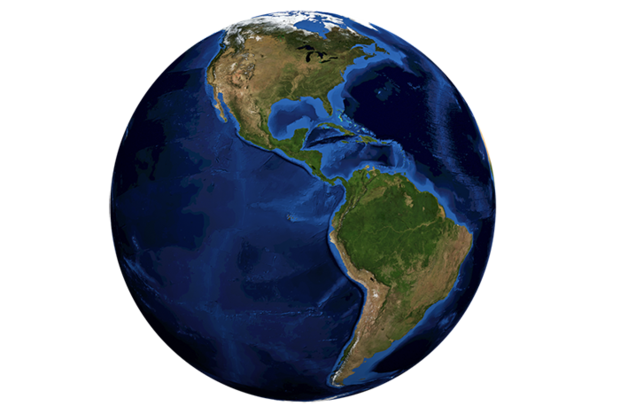 Globe showing Atlantic and Pacific Oceans