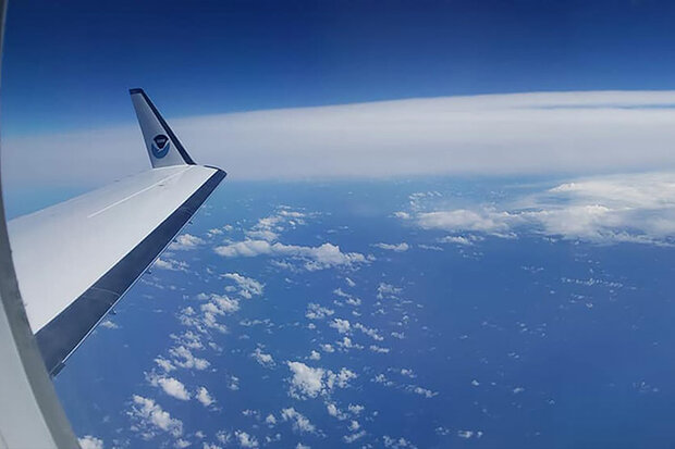 Airplane wing seen from window