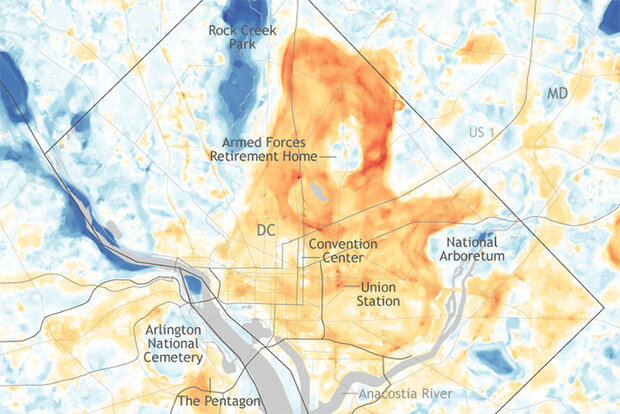 Urban heat island map of Washington DC