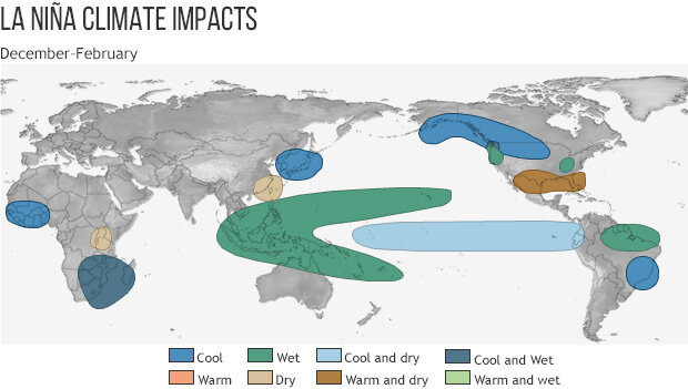 Map drawing of Dec-Feb climate patterns during La Niña