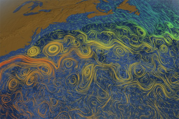 Color-coded image of Atlantic Ocean currents