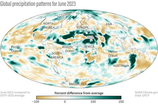 Global map of precipitation patterns in June 2023
