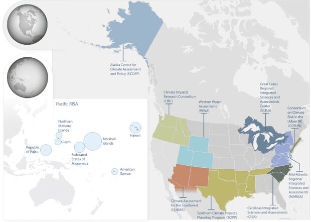Map of current U.S. locations with CAP/RISA programs