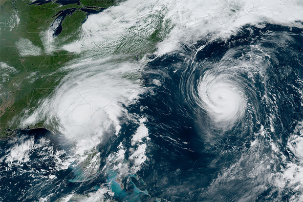 Satellite image of Hurricanes Franklin and Idalia