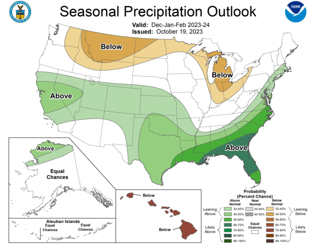 Map of U.S. winter precipitation outlook for 2023-24