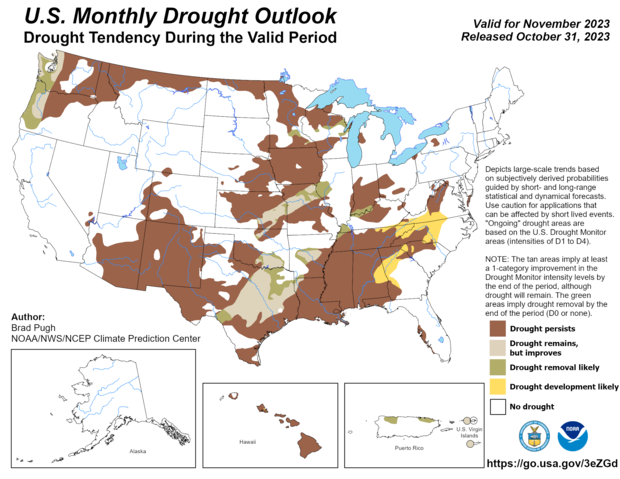 U.S. map of drought outlook for November 2023