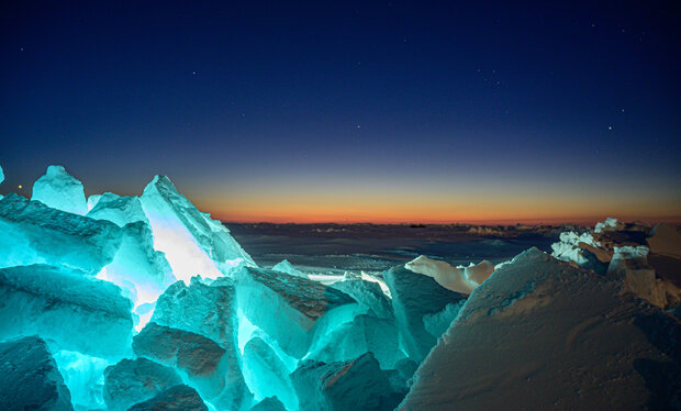 Sea ice illuminated by low-angled light