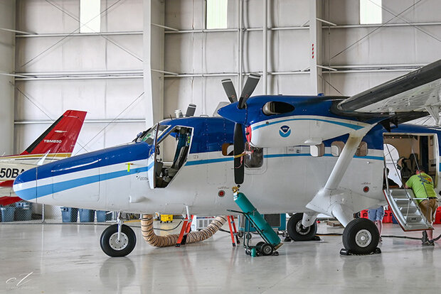 Research aircraft in hangar