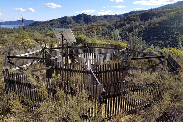 Climate station in rugged landscape