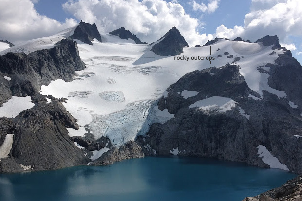 Picture of newly exposed rock outcrops on Lynch Glacier