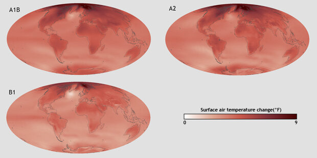 Projected changes in global surface temperature, 2050-2059