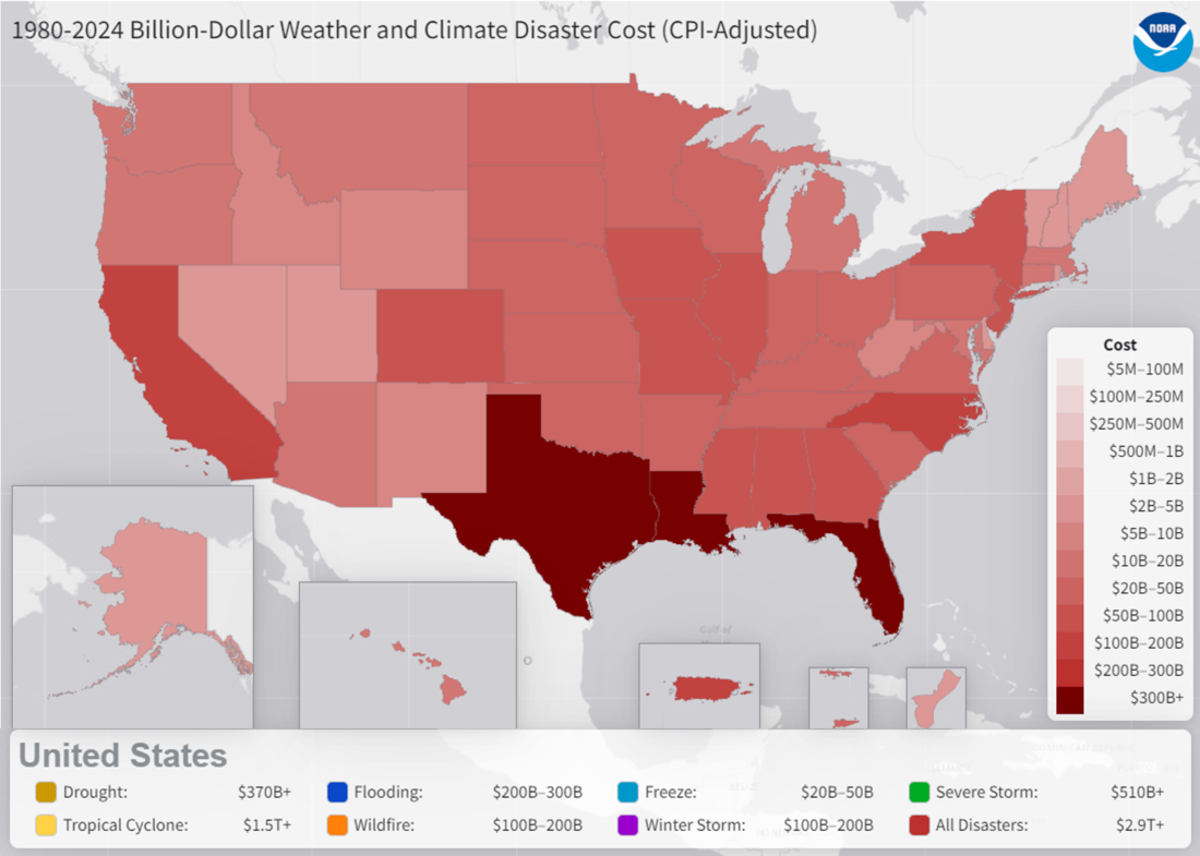 2024 An active year of U S billion dollar - NOAA Billion Dollar Disasters Map Cost 1980 2024 