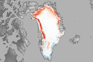 Map image for Surface melting affected more than half of Greenland Ice Sheet in 2015