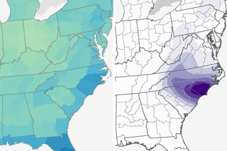 Map image for How do rainfall totals predicted for Florence compare to an average September in the U.S. Southeast? 