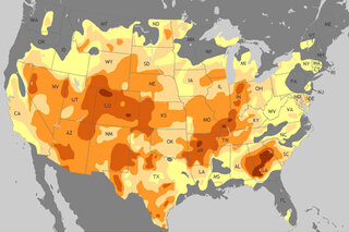 Map image for Few states spared from drought in U.S.