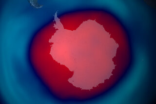 Map image for Cold winter leads to large, late Antarctic ozone hole in 2015