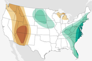 Map image for August 2020 U.S. climate outlook: Tropical wetness to douse the East Coast while dryness likely to continue across Southwest