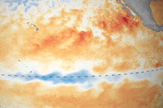 Map image for Strip of cool water lingering in tropical Pacific in July 2016