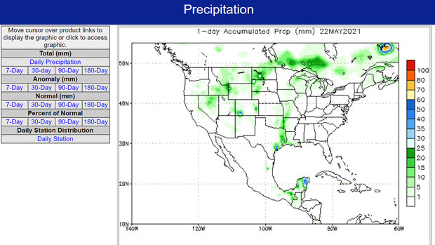 Example thumbnail image for Recent Precipitation and Temperature (including Normals and Anomalies) - Maps