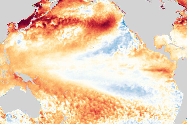 Map of sea surface temperature anomaly in the Pacific for July 2021