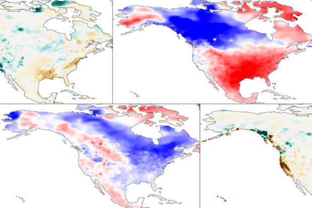 Maps of North American precipitation and temperature in December 2021-January 2022