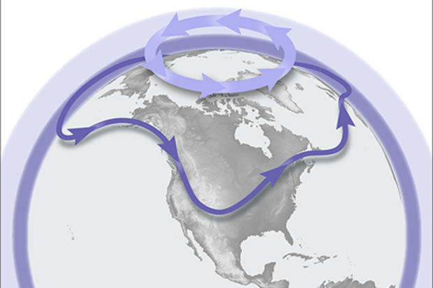 schematic of tropospheric and stratospheric polar vortexes