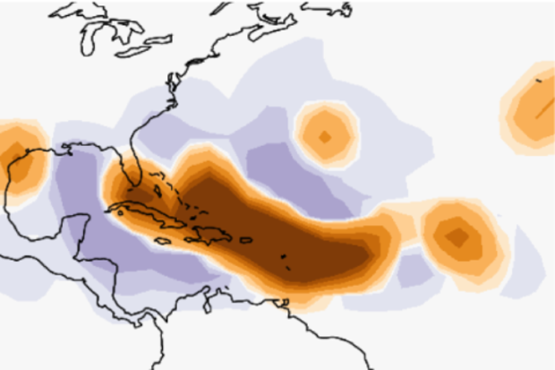 Map showing hurricane activity anomalies in the Atlantic in 2017