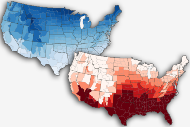 Map of cooling and heating degree days