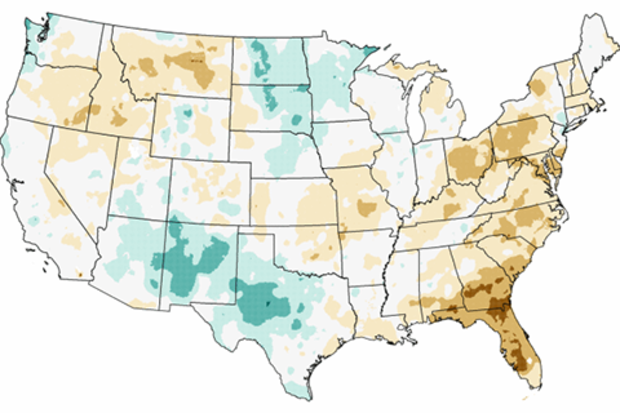 November 2016 precipitation percentile map for the contiguous United States