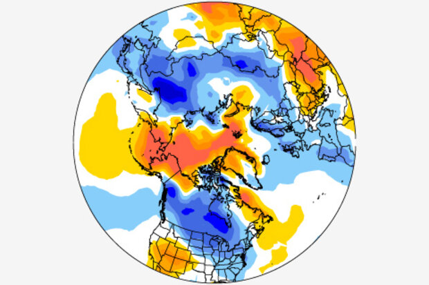 Globe map of winter 2017-18 temperature anomalies