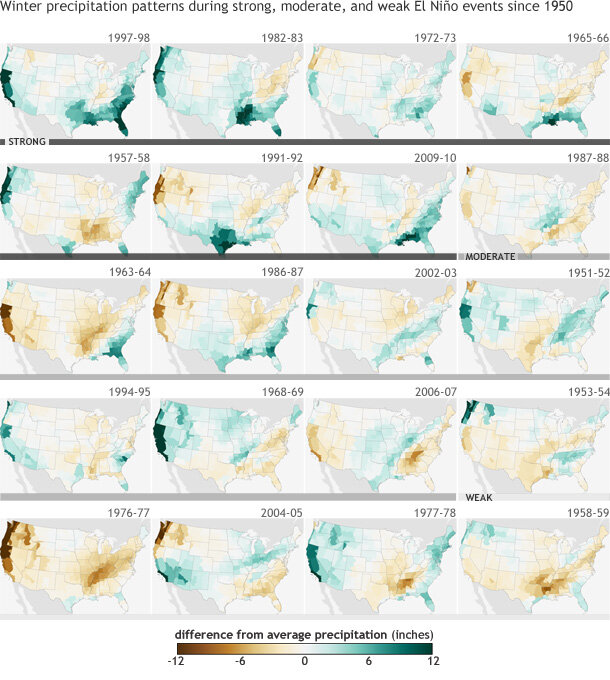 Winter precip anomaly maps