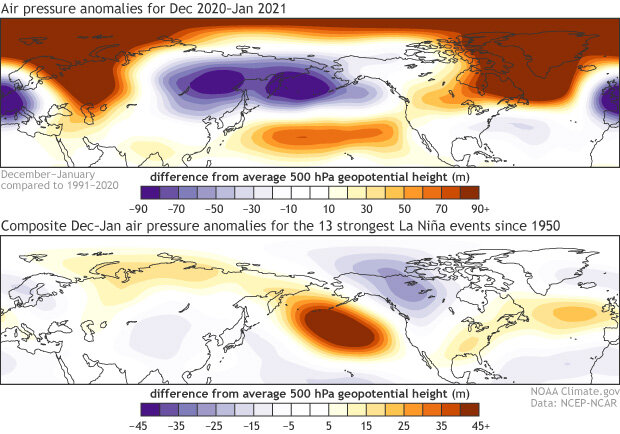 maps of Northern Hemisphere circulation anomalies