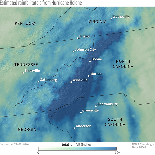 Radar estimated rainfall totals from Hurricane Helene