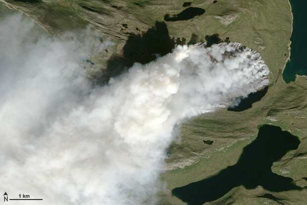 NASA Landsat 8 image of the Greenland fire on August 3, 2017. NASA Earth Observatory image.
